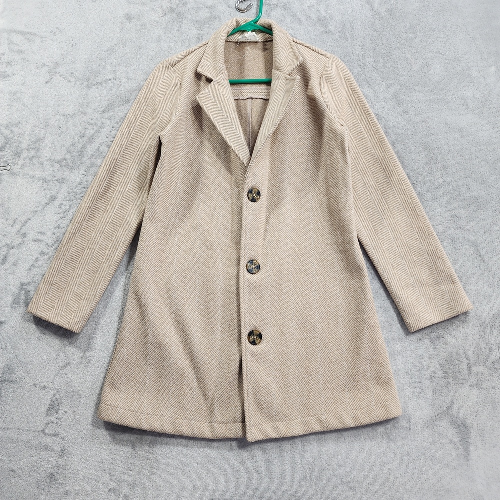 HAVE Coat Womens S Beige Herringbone Tweed Single Breasted Button Classic Casual